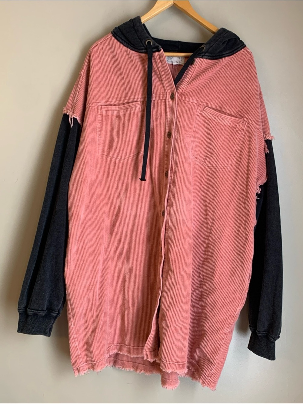 Oli & Hali Pink Black Long Sleeve Corduroy Sweatshirt Jacket Oversized M/L